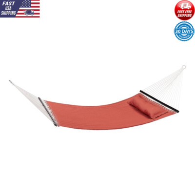 Quilted Double Hammock W/ Pillow Durable Outdoor Relaxation Fits Two Adults New-image