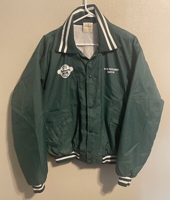 Men’s Bomber Jacket Vintage WINDLESS Satin Size XL USA Made City Of Auburn J1320-image