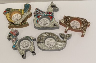 Pier One Tealight Candle Holders Lot Of 5 Beaded Animals Pig Whale Llamas Bird-image