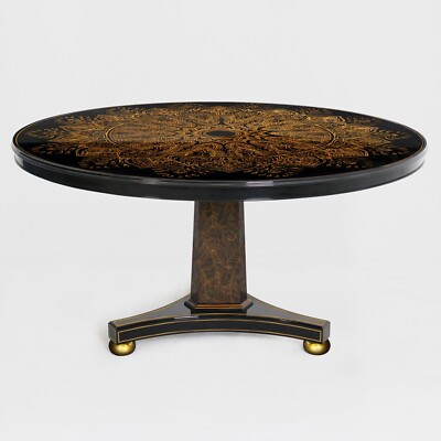 Round Black Table with Gold Leaf Design-image