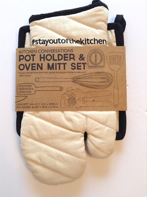 DII Kitchen Conversations Pot Holder & Oven Mitt Set #stayoutofthekitchen NEW-image