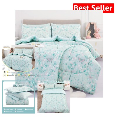 Modern 7-Piece Kids Comforter Set with Butterfly Design - Machine Washable-image