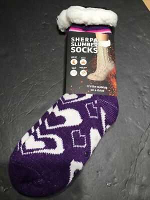 NWT Heat Trendz Sherpa Slumber Socks - One Size Fits All Unisex /purple Hearts-image