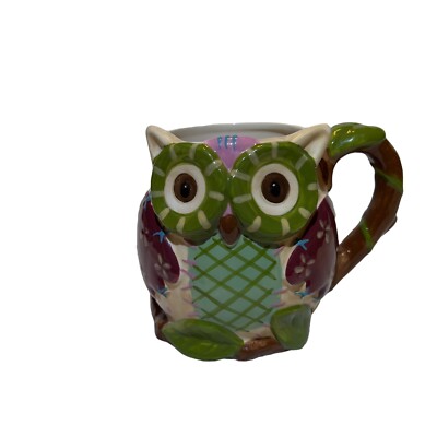 Pier 1 Imports “Olli The Owl” Large 3D Hand Painted 20 oz Coffee Mug Cup Decor-image