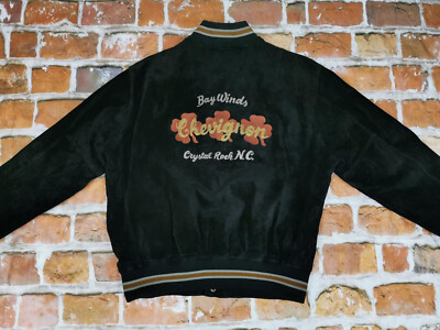 Chevignon Vintage Leather Jacket Bay Winds Crystal Rock Black Size XL Tip Top-image