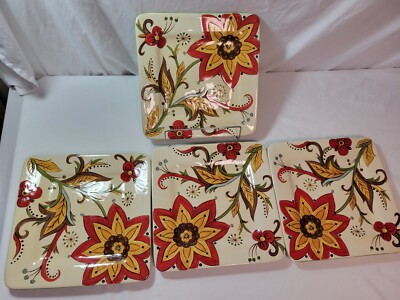 Pier One 1 Imports CARYNTHUM 4 Pcs Square Earthenware Plates 8 3/4” -image