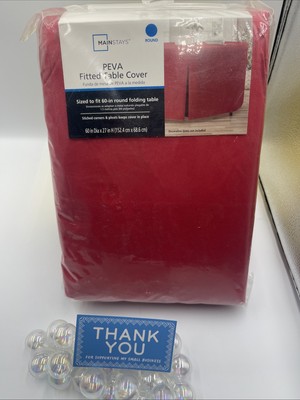 Mainstays PEVA Fitted Table Covers 60 Inch Round Fold Table  Red NEW-image