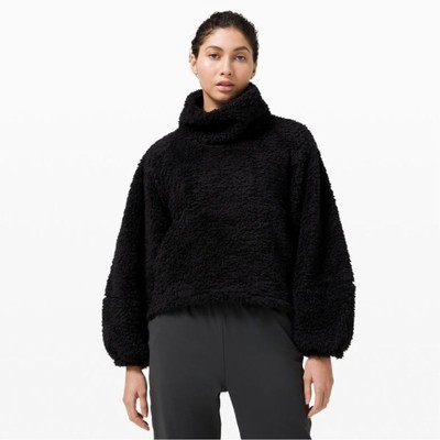 Lululemon Black Warm Restore Sherpa Pullover Sweater Size M/L Cozy Fuzzy Winter-image