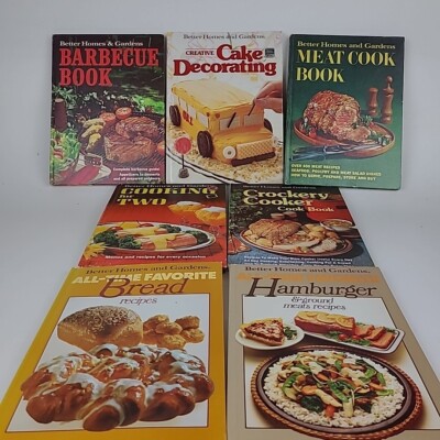Lot of 7 Better Homes & Gardens Vintage Cookbooks Baking BBQ Slow Cooker Cakes -image