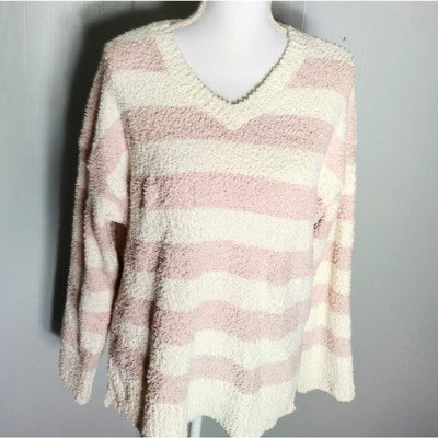 Sanctuary Women Soft & Cozy Pink & White V-Neck Long Sleeve High/Low Sweater -image
