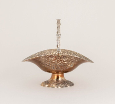 VTG Holiday Import Metal Footed Basket w/Handle & Floral Design Japan Home Decor-image