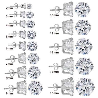 14K WHITE GOLD OVER 925 STERLING SILVER STUD EARRINGS  AAAA QUALITY CZ STONES-image