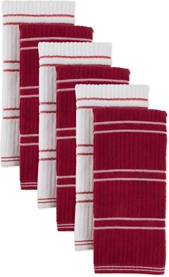 Red  Basic Ribbed Terry Kitchen Collection Dish Towels Set Of 6 Piece-image