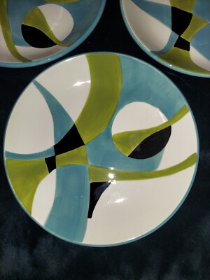 Three Pier 1 Imports Abstract Modern Turquoise FOLLY Salad Plate & 8 1/4