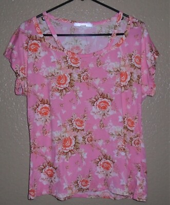 FLORA NIKROOZ PINK FLORAL Stretch Lounge/Sleep Top SUPER SOFT!  NWOT-image