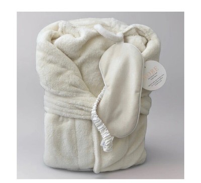 TruSpa Ivory Cream Cozy Soft Bath Robe Sleep Mask Set One Size Fits All New-image