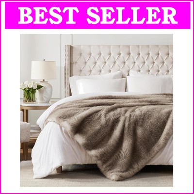 Reversible Thick Faux Fur Throw Blanket - Cozy 60x80 Striped Brown Comfort-image