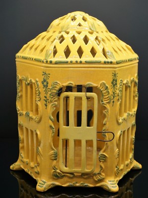 Meiselman Imports Italy Decorative Yellow Ceramic Bird Cage w/ Faux Crazing-image