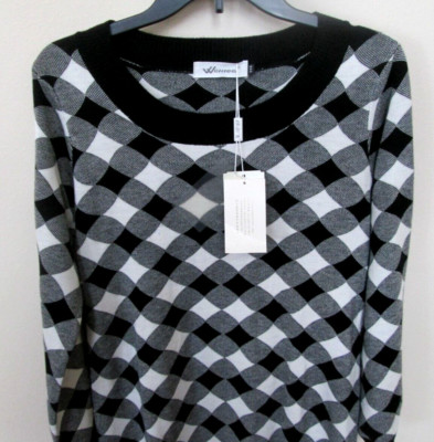 Wellfeel Long Sweater Black/White Long Sleeve Knit Sz M Soft Comfy L=33
