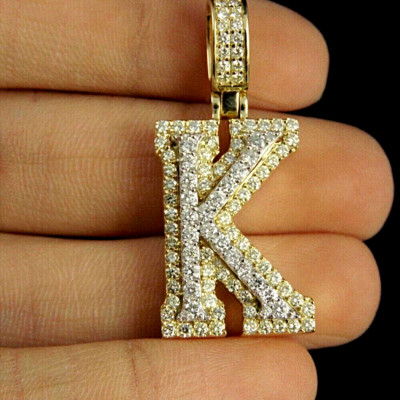 14k Yellow Gold Over 1CT Lab Created Diamond Alphabet Initial Letter K Pendant-image