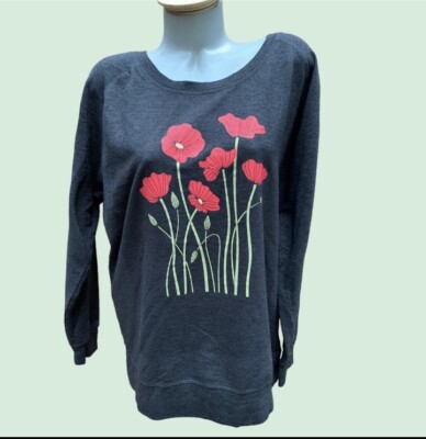 Instant Message Poppy Flower Pullover Sweatshirt Size 2X Plus 2 Womens Cozy Top-image