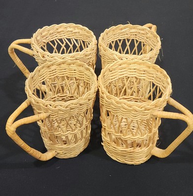 Vtg 4 Wicker/Ratan Coffee Cup Holder S Coffee Imports Made In Hong Kong 4.75