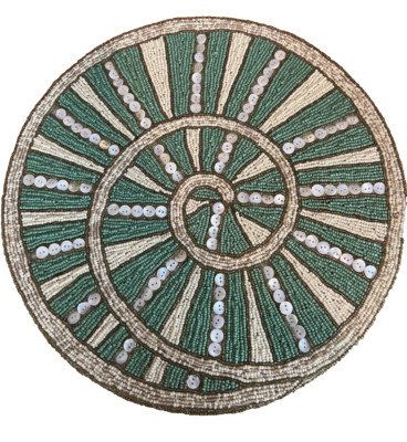 Pier 1 vintage placemat snail beaded green ivory beaded heavy large set of 4-image