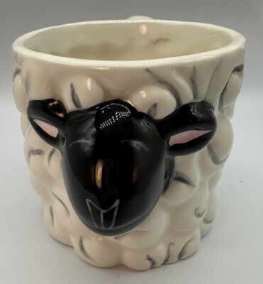 Figural LARGE Pier One 1 Imports SHEEP LAMB 3D Coffee Mug Pier 1 Cup Handpainted-image