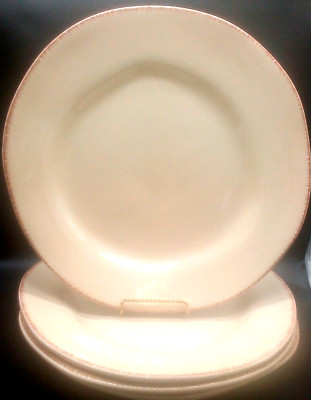 Pier 1 Imports Beige Antiqued Tan rims 12 in Dinner Plates Set Of 4 