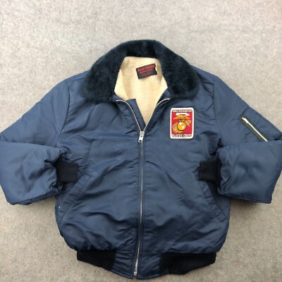 Vintage US Marine Corps Jacket Large Blue Sherpa Lined USMC Wear Guard Wind-image