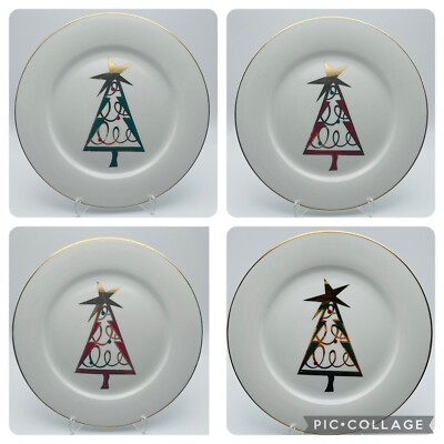 Four PIER 1 Christmas Tree Gold Trimmed 7.5