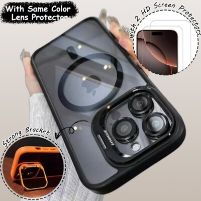 For iPhone 16 15 14 13 12 11 Pro Max Shockproof Mag Case + Lens Screen Protector-image