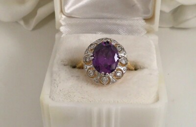 2Ct Oval Lab Created Amethyst 14K Gold Over Antique Vintage Deco Engagement Ring-image