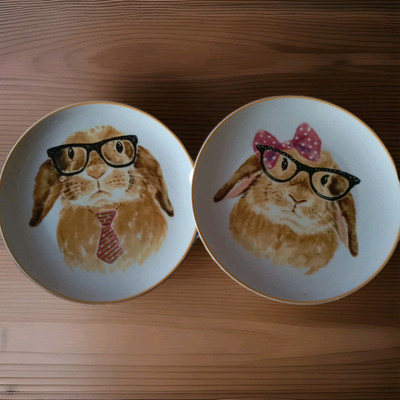 Pier 1 Imports - Set of 2 Porcelain Bunny Faces,  8