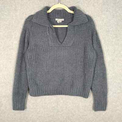 Sincerely Jules Sweater Women Medium Grey Chenille Soft Cozy Twee Preppy Classic-image