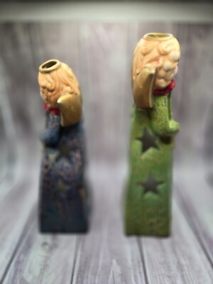 Vtg 90s Porcelain Holiday angels Pier 1 Imports Ceramic candle holder Everyday-image