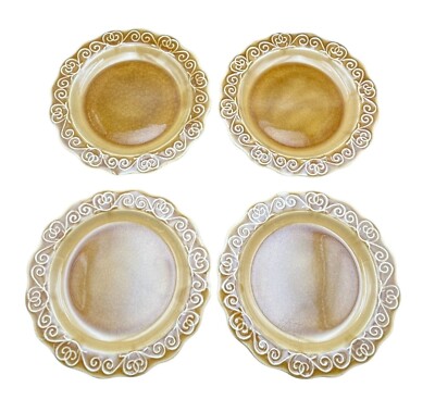 Pier 1 Earthenware Plates Embossed Crackle Swirl Design Yellow 8.75