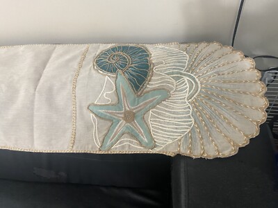 Pier 1 One Tan/ Turquoise Sea Shell Embroidered Corded Trim 15x69-image