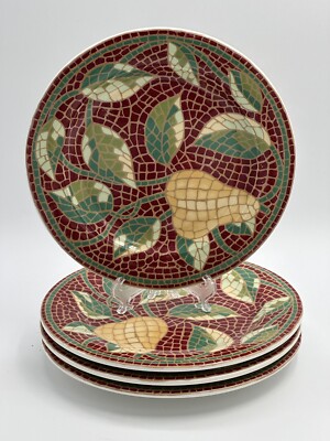 Pier 1 imports Mosaic Fruit Salad Plate Set of 4 Red Luncheon-image