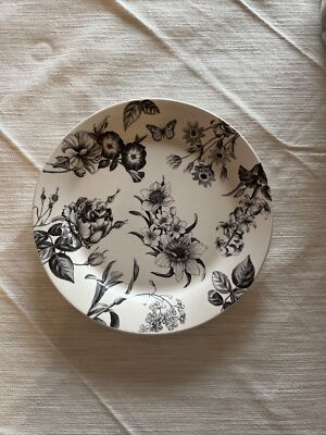 PIER  1 IMPORTS~IRONSTONE~BLACK & WHITE FLORAL TOILE PATTERN~8.75” SALAD PLATE-image