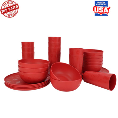 BPA Free 30 Piece New Plastic Holiday Dinnerware Set Dishwasher Microwave Safe-image