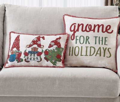 GNOME FOR THE HOLIDAYS PILLOW Set of 2 17 & 12x18in Red White Christmas Pillows!-image