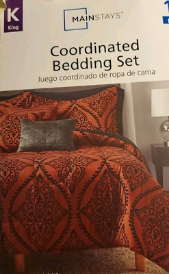 Mainstays King Red Black Medallion Floral Scroll Comforter Set Shams Pillows-image