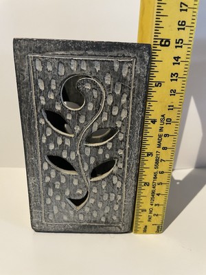Pier 1 Imports Candle & Plant Holder Gray Leaf Cut Out Design Decor 6”x 3