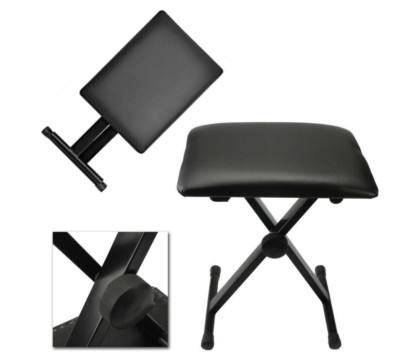 Piano Keyboard Bench Adjustable Padded Piano Bench X-Type Stool Seat Black-image