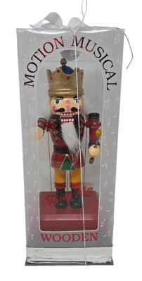 Vintage Motion Musical Wooden Wind Up Nutcracker King Moves Mouth & Arms-image