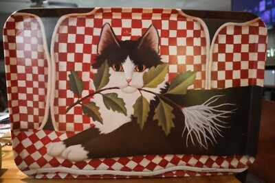 Vintage Italian Cat Tray by Design Imports Ltd – 17” Red Checkerboard Melamine-image
