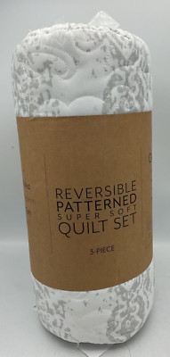 Becky Cameron 3-Pcs Distressed Damask Reversible Quilt Set King/Cal King-image