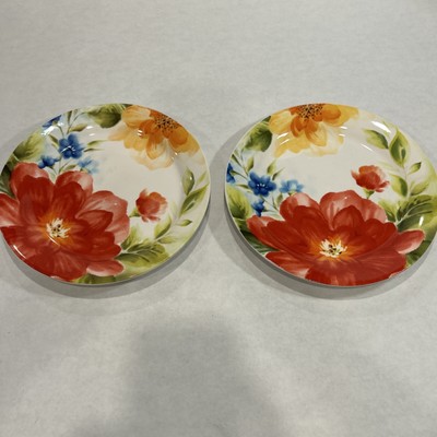 Pier 1 Amelia Salad Plates Red Blue Yellow Flower Floral Plates - Set of 2-image