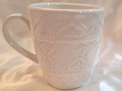Pier One White Chateau Clair Embossed Lace Mug/Cup Coffee Tea Disc. 2020-image